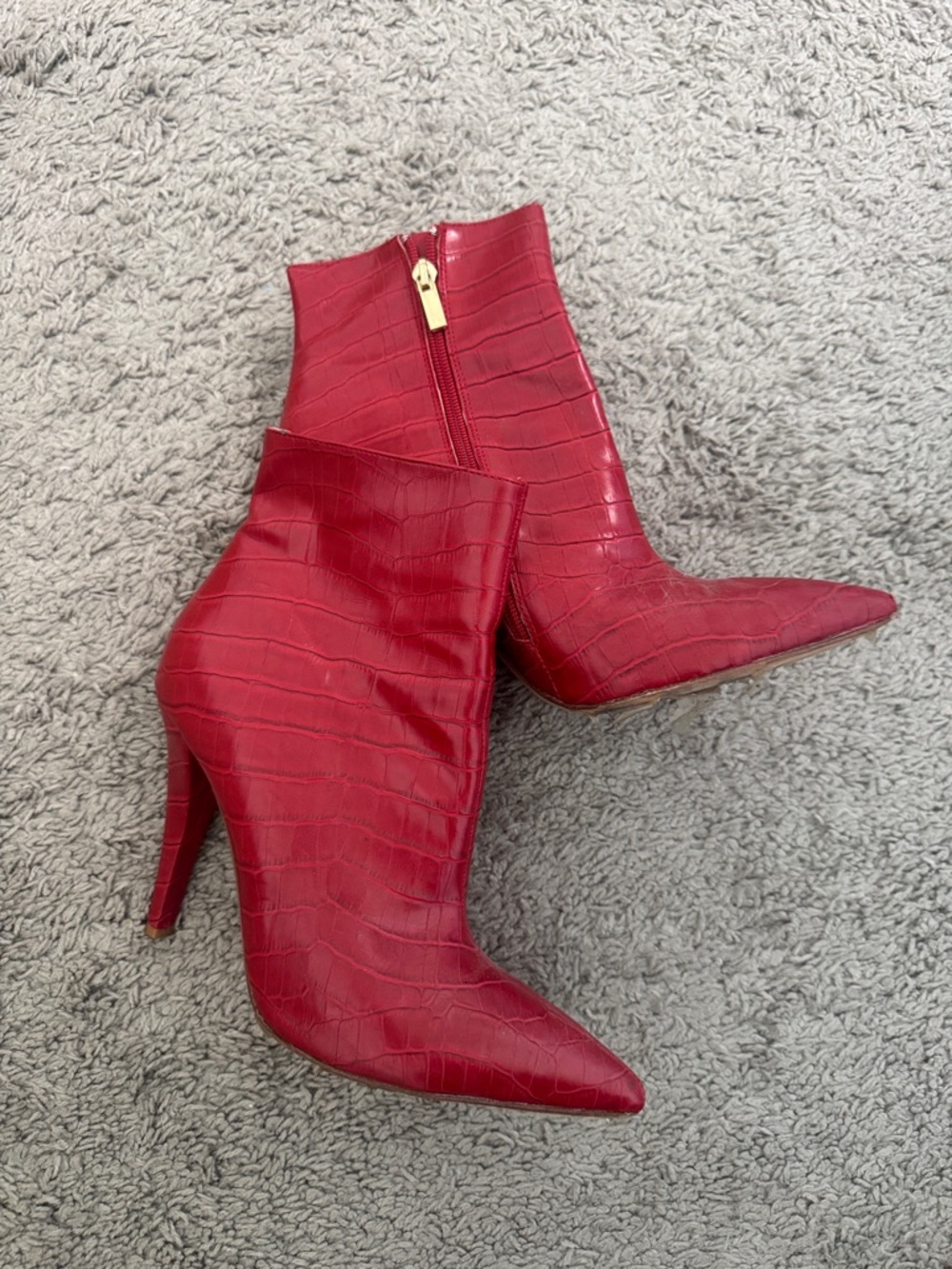 RAYE Red Croc-Embossed Pointed Ankle Boots